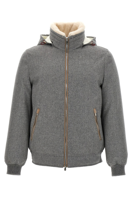 Шерлінгова куртка-бомбер з коміром Сірий BRUNELLO CUCINELLI MM4701606CEN55 Шерлінгова куртка-бомбер з коміром Сірий BRUNELLO CUCINELLI MM4701606CEN55