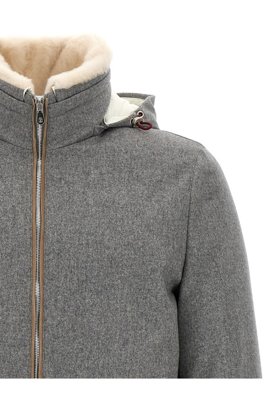 Шерлінгова куртка-бомбер з коміром Сірий BRUNELLO CUCINELLI MM4701606CEN55 Шерлінгова куртка-бомбер з коміром Сірий BRUNELLO CUCINELLI MM4701606CEN55