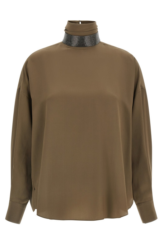 Шовкова блуза коричнева BRUNELLO CUCINELLI MB993EK724C3981 Шовкова блуза коричнева BRUNELLO CUCINELLI MB993EK724C3981