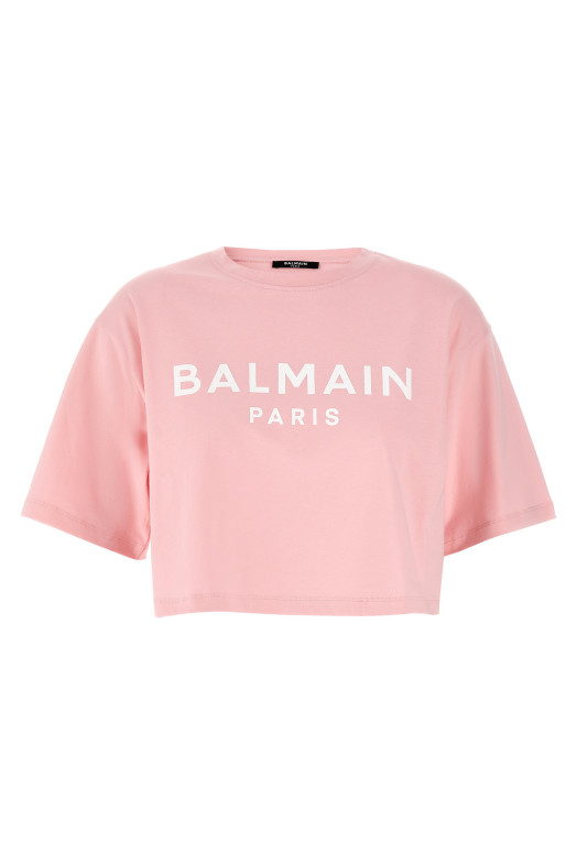 Футболка с обрезанным логотипом Розовый BALMAIN BF1EE020BB02OHV