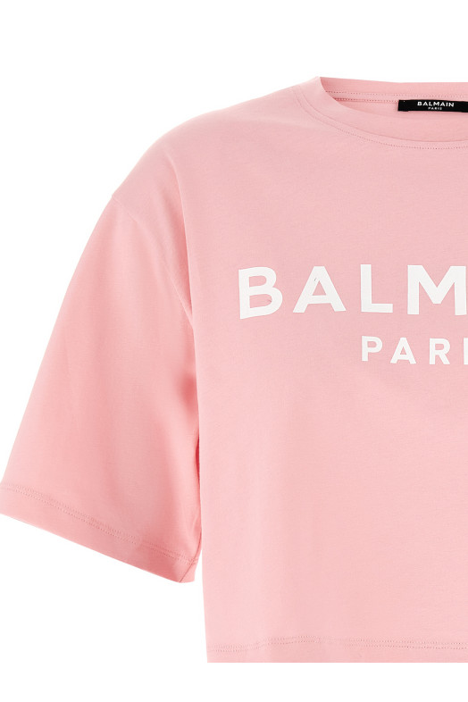 Футболка с обрезанным логотипом Розовый BALMAIN BF1EE020BB02OHV