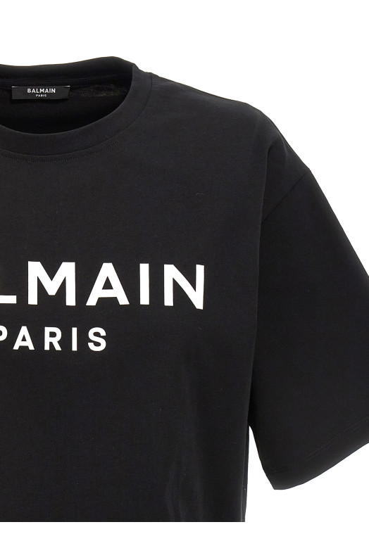 Футболка с логотипом, черная BALMAIN BF1EE020BB02EAB