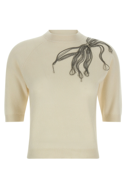 'Shiny Flower Embroidery' sweater White