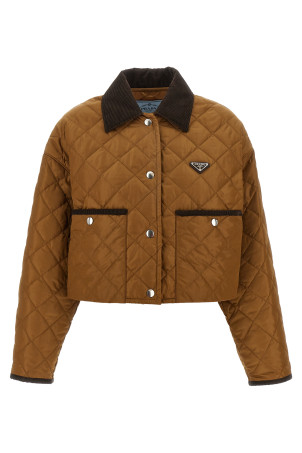 Quilted crop jacket Brown