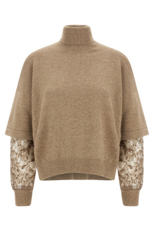 Sequin sleeve sweater Brown
