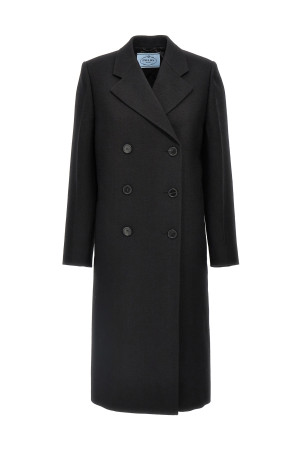 Satin insert double-breasted coat Black Satin insert double-breasted coat Black