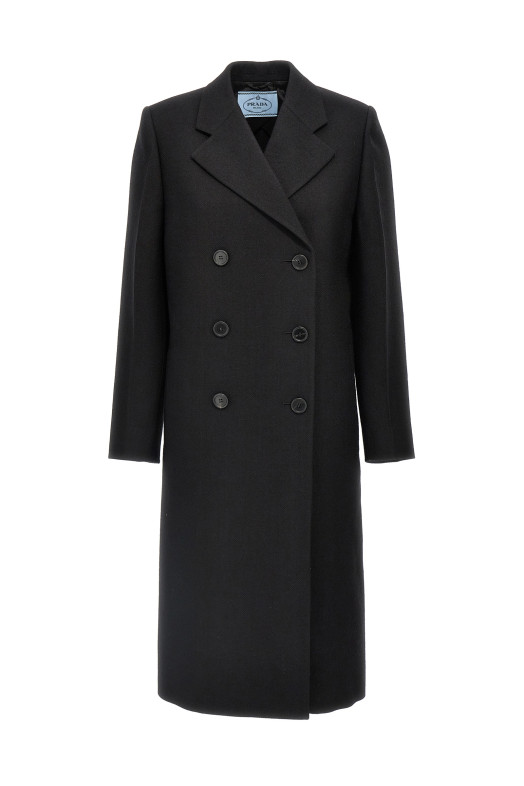 Satin insert double-breasted coat Black Satin insert double-breasted coat Black