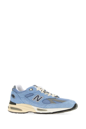 Light blue suede and mesh 991V2 sneakers BLUE NEW BALANCE (U991BV2)