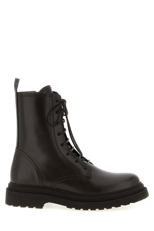 'Shiny Loop Detail' combat boots Brown