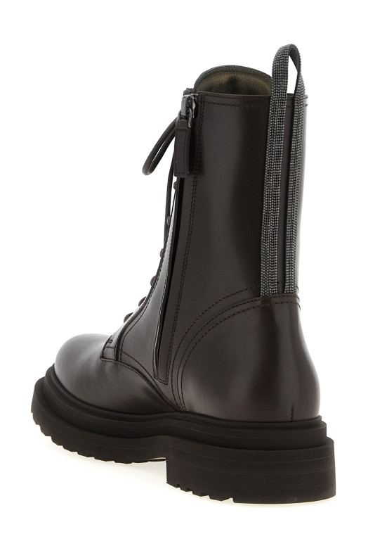 'Shiny Loop Detail' combat boots Brown