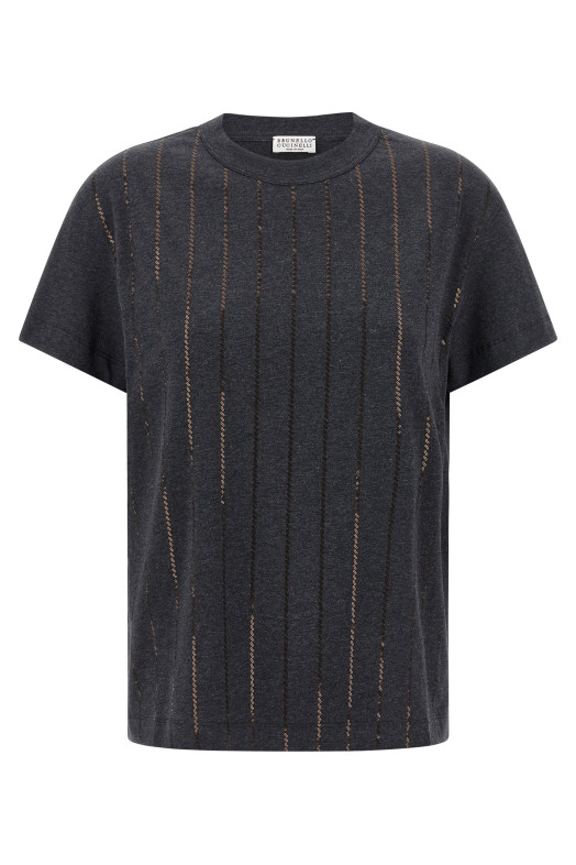 'Dazzling Chalk Stripe Embroidery' T-shirt Gray 'Dazzling Chalk Stripe Embroidery' T-shirt Gray