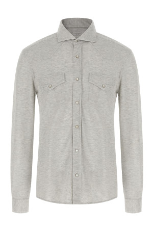 Рубашка из хлопка с пике Gray BRUNELLO CUCINELLI ME8546666C3657 Рубашка из хлопка с пике Gray BRUNELLO CUCINELLI ME8546666C3657