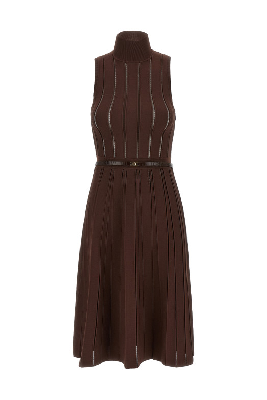 Облегченное платье с бахромой коричневого цвета ELISABETTA FRANCHI AM02S56E2EA3