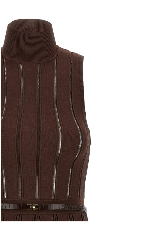 Облегченное платье с бахромой коричневого цвета ELISABETTA FRANCHI AM02S56E2EA3