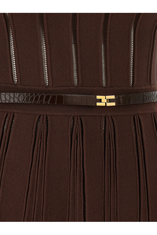 Облегченное платье с бахромой коричневого цвета ELISABETTA FRANCHI AM02S56E2EA3