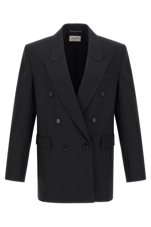 Двобортний блейзер Чорний SAINT LAURENT 835102Y5K321000 Двобортний блейзер Чорний SAINT LAURENT 835102Y5K321000