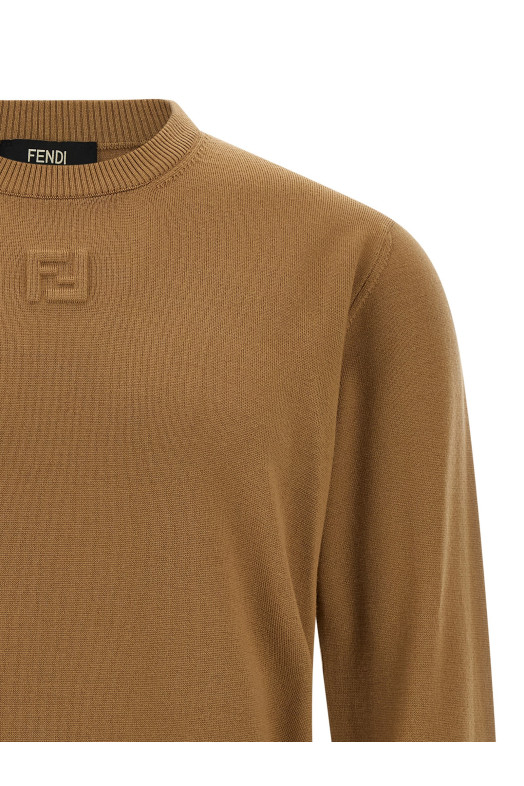 Шерстяной свитер Бежевый FENDI FZX091ASH3F0QU5 Шерстяной свитер Бежевый FENDI FZX091ASH3F0QU5