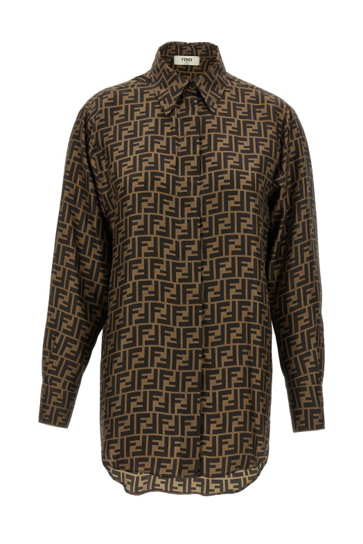 Рубашка с монограммой FF, коричневая FENDI FS8107A8G3F118W Рубашка с монограммой FF, коричневая FENDI FS8107A8G3F118W