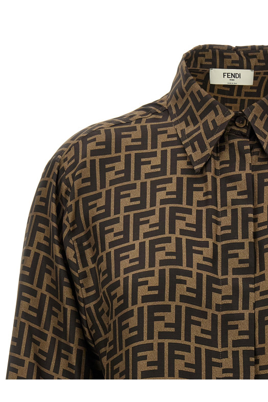 Рубашка с монограммой FF, коричневая FENDI FS8107A8G3F118W Рубашка с монограммой FF, коричневая FENDI FS8107A8G3F118W