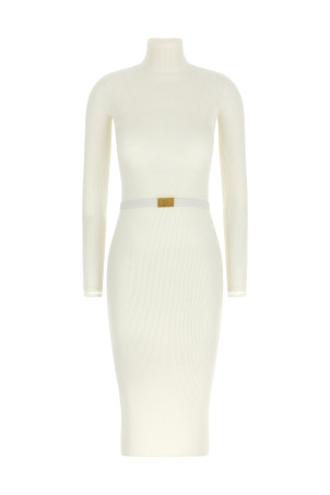 Платье с поясом и логотипом Белое ELISABETTA FRANCHI AM07B56E2360