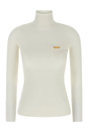 Свитерок с воротником-хомутом и ребристой текстурой Белый ELISABETTA FRANCHI MK11B56E2360 Свитерок с воротником-хомутом и ребристой текстурой Белый ELISABETTA FRANCHI MK11B56E2360