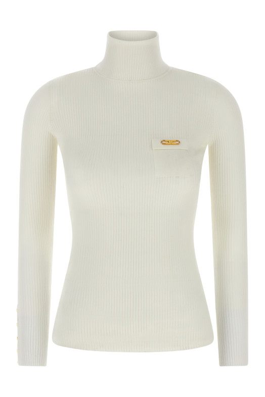 Свитерок с воротником-хомутом и ребристой текстурой Белый ELISABETTA FRANCHI MK11B56E2360 Свитерок с воротником-хомутом и ребристой текстурой Белый ELISABETTA FRANCHI MK11B56E2360