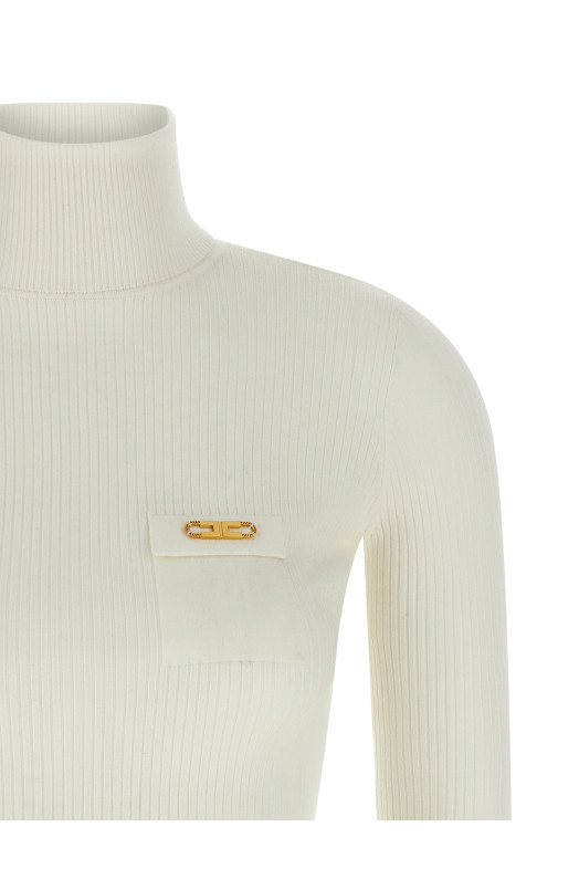 Свитерок с воротником-хомутом и ребристой текстурой Белый ELISABETTA FRANCHI MK11B56E2360 Свитерок с воротником-хомутом и ребристой текстурой Белый ELISABETTA FRANCHI MK11B56E2360