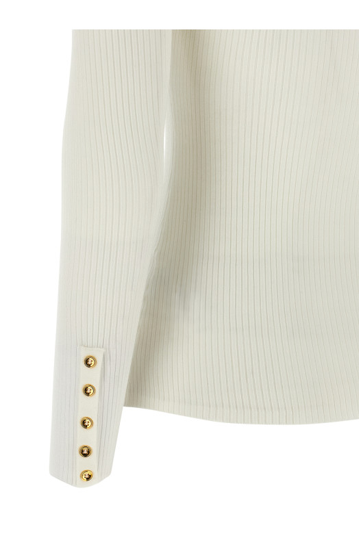 Свитерок с воротником-хомутом и ребристой текстурой Белый ELISABETTA FRANCHI MK11B56E2360 Свитерок с воротником-хомутом и ребристой текстурой Белый ELISABETTA FRANCHI MK11B56E2360