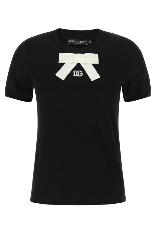 Футболка с бантиком, черная DOLCE & GABBANA F8N08ZGDC6KN0000