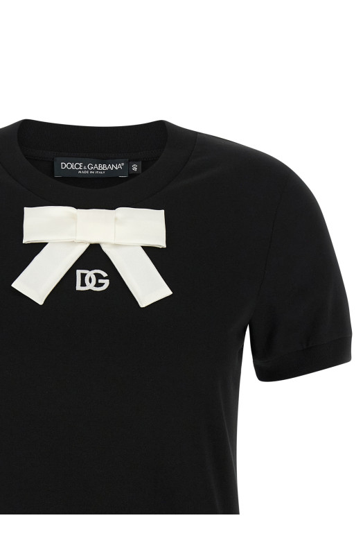 Футболка с бантиком, черная DOLCE & GABBANA F8N08ZGDC6KN0000