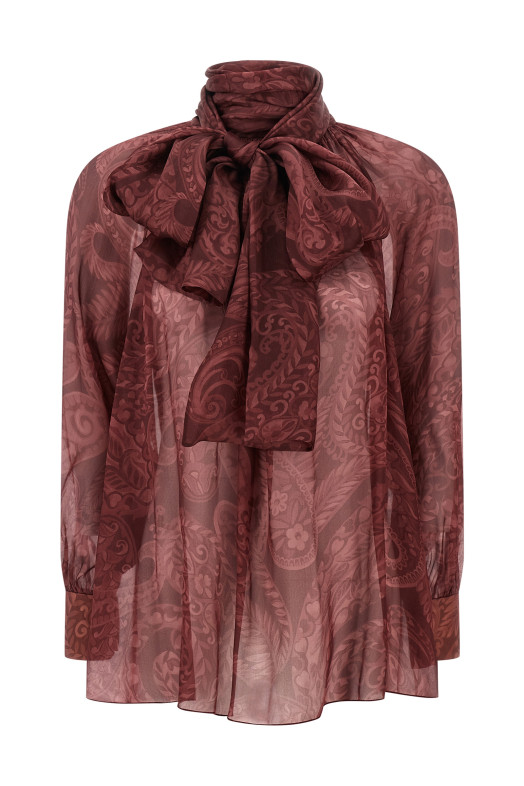 Блузка с бантиком бордо ETRO WRJA015099SA1K9X0867 Блузка с бантиком бордо ETRO WRJA015099SA1K9X0867