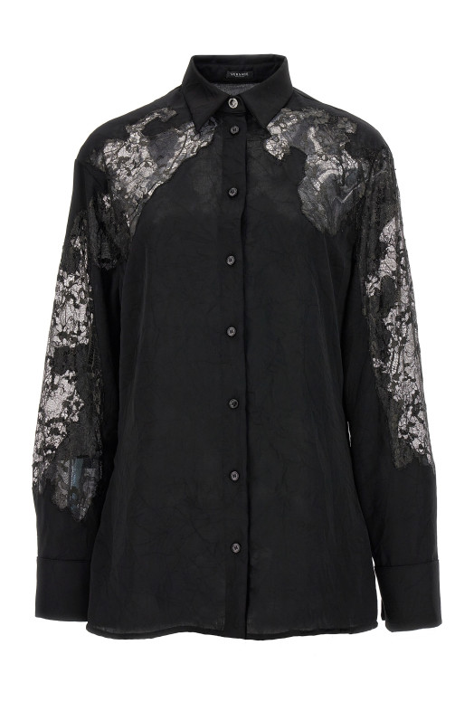 Атласная кружевная рубашка Черная VERSACE (10094901A069311B000)