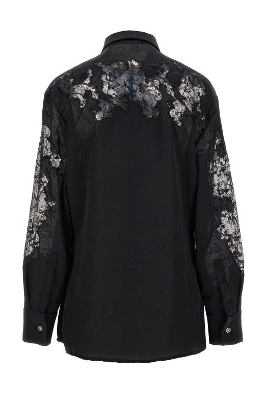 Атласная кружевная рубашка Черная VERSACE (10094901A069311B000)