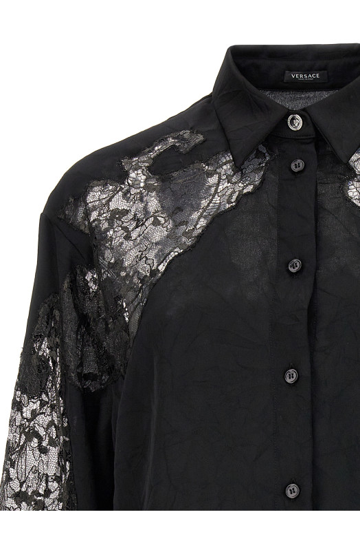 Атласная кружевная рубашка Черная VERSACE (10094901A069311B000)