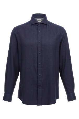 Рубашка с узором «елочка» Синяя BRUNELLO CUCINELLI MY6370627C019 Рубашка с узором «елочка» Синяя BRUNELLO CUCINELLI MY6370627C019