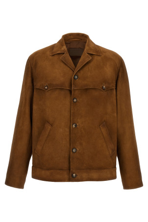 Кожаная куртка-блузон коричневая PRADA UPW567SOOO1V97F0005