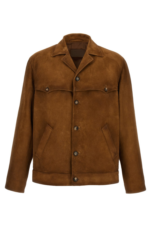 Кожаная куртка-блузон коричневая PRADA UPW567SOOO1V97F0005