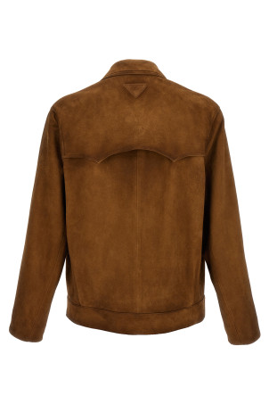 Кожаная куртка-блузон коричневая PRADA UPW567SOOO1V97F0005