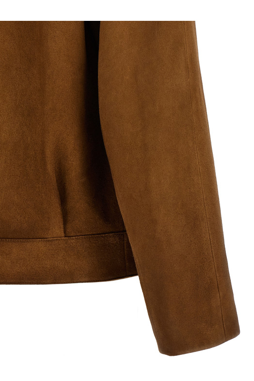 Кожаная куртка-блузон коричневая PRADA UPW567SOOO1V97F0005