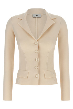 Fabric-stitch wool blazer White