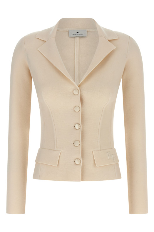 Fabric-stitch wool blazer White