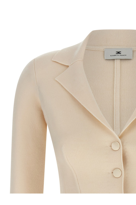 Fabric-stitch wool blazer White