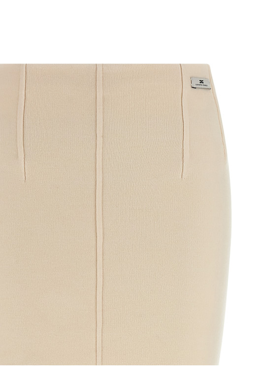 Fabric stitch wool skirt White