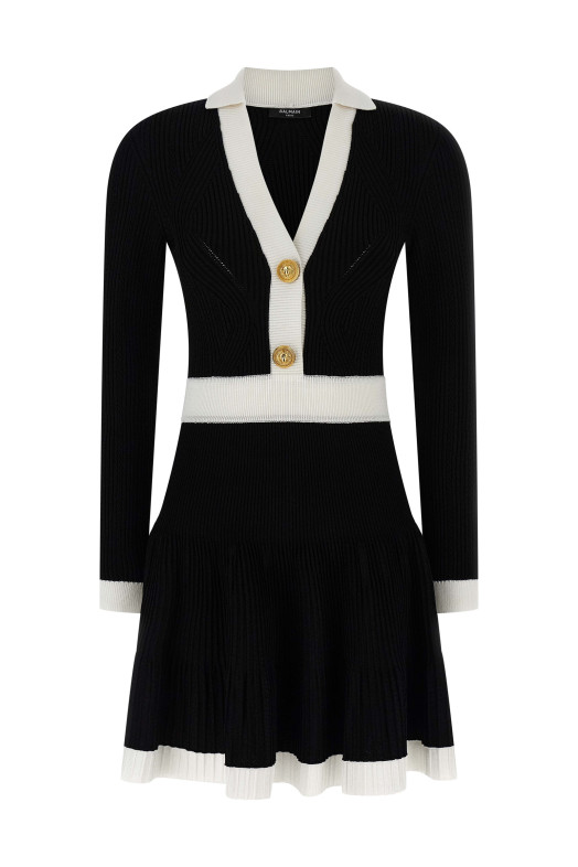 Двоколірне плаття Чорно-сіре BALMAIN FF1R9858KI64EAB Двоколірне плаття Чорно-сіре BALMAIN FF1R9858KI64EAB