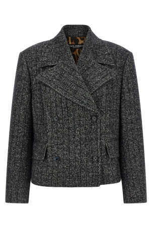 Полосатый шерстяной блейзер Черно-серый DOLCE & GABBANA F27FXTFRZANS8051 Полосатый шерстяной блейзер Черно-серый DOLCE & GABBANA F27FXTFRZANS8051