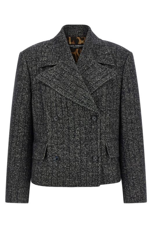 Полосатый шерстяной блейзер Черно-серый DOLCE & GABBANA F27FXTFRZANS8051