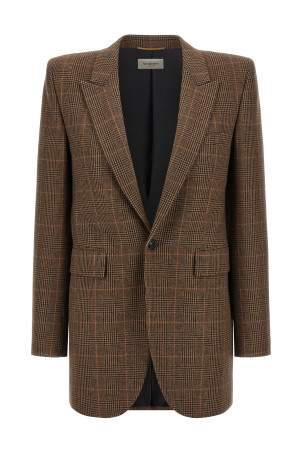 Шерстяной блейзер Check Brown SAINT LAURENT 832778Y3J459217