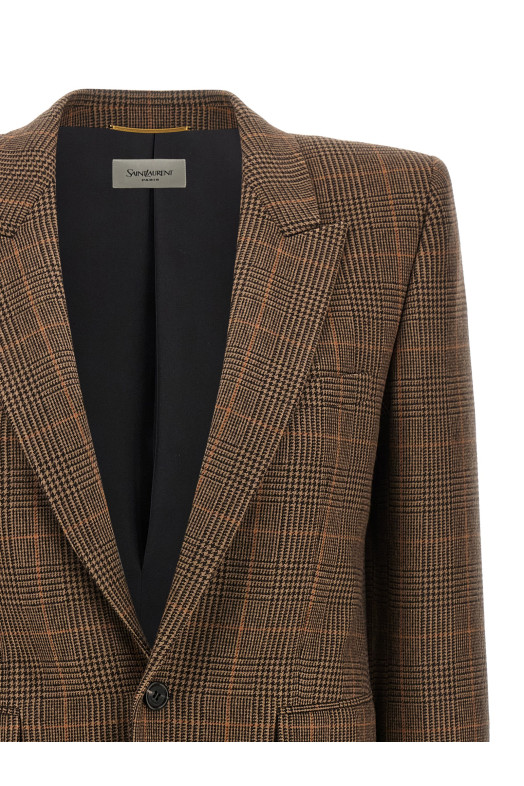 Шерстяной блейзер Check Brown SAINT LAURENT 832778Y3J459217 Шерстяной блейзер Check Brown SAINT LAURENT 832778Y3J459217