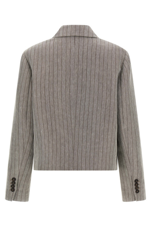 Блейзер в полоску с V-образным вырезом Серый BRUNELLO CUCINELLI MG5207400PC241 Блейзер в полоску с V-образным вырезом Серый BRUNELLO CUCINELLI MG5207400PC241