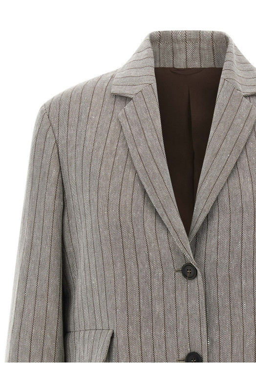 Блейзер в полоску с V-образным вырезом Серый BRUNELLO CUCINELLI MG5207400PC241 Блейзер в полоску с V-образным вырезом Серый BRUNELLO CUCINELLI MG5207400PC241